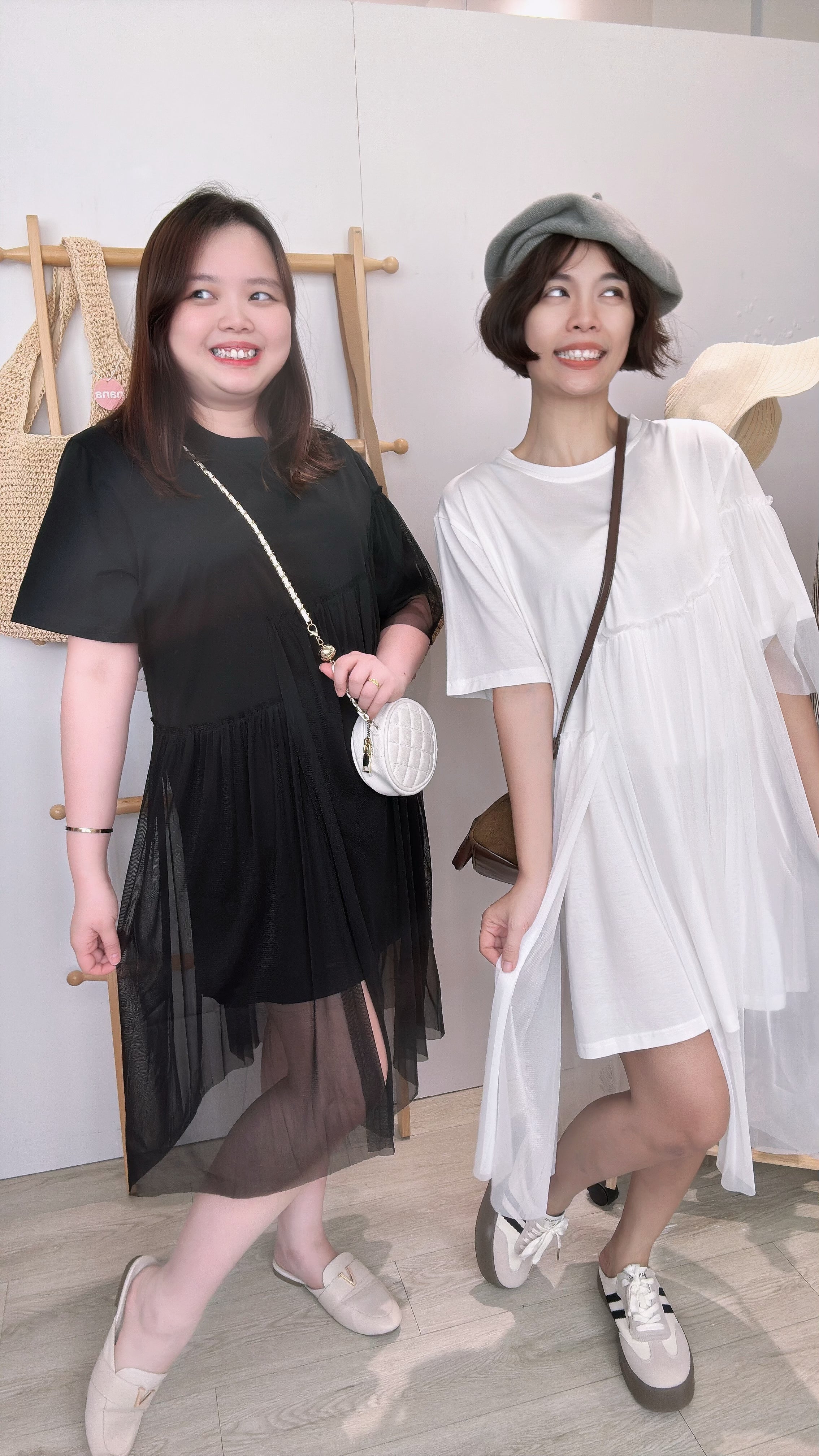 cotton并软网纱短连衣裙