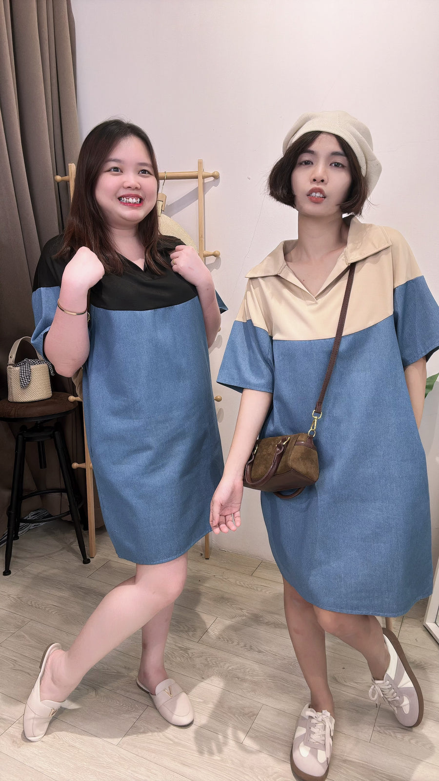 牛仔并接西装短裙