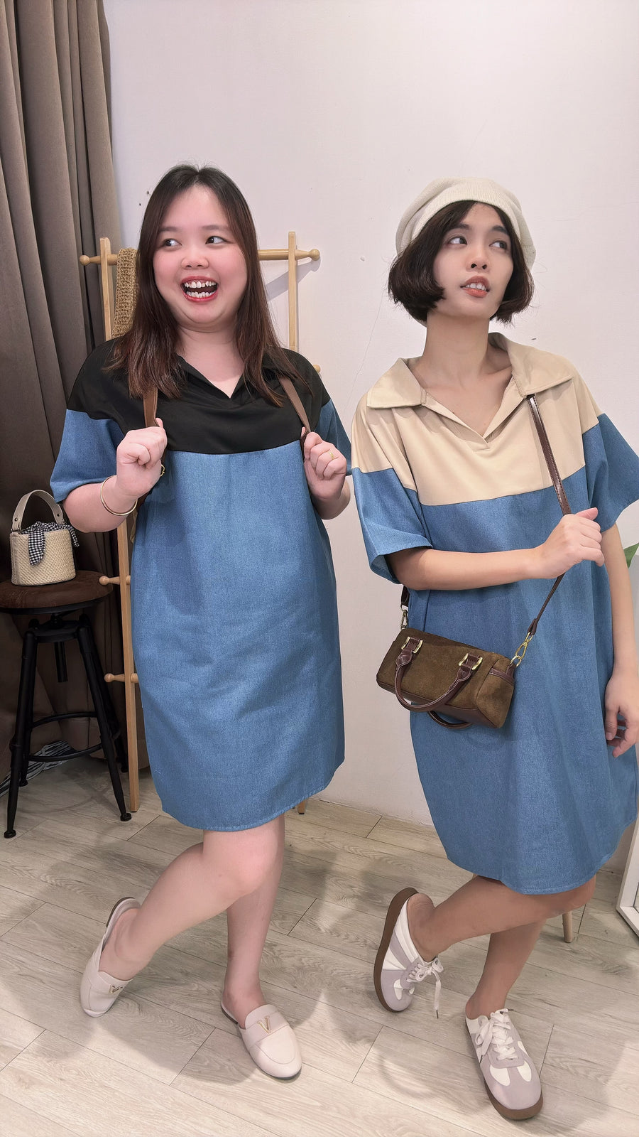 牛仔并接西装短裙
