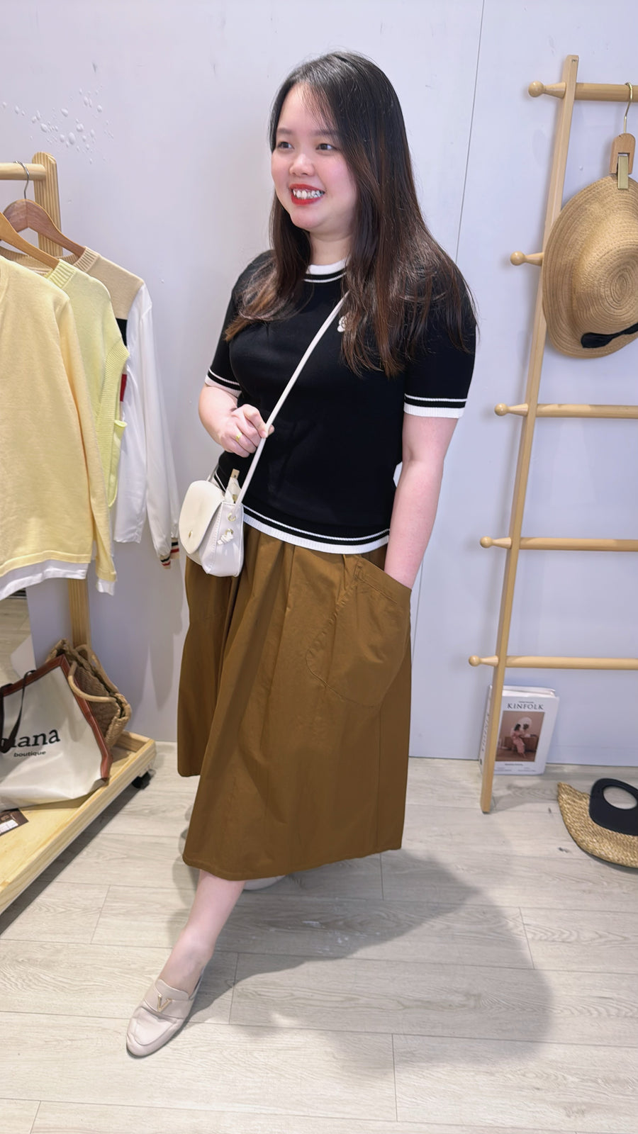 Polyester 大口袋半长裙