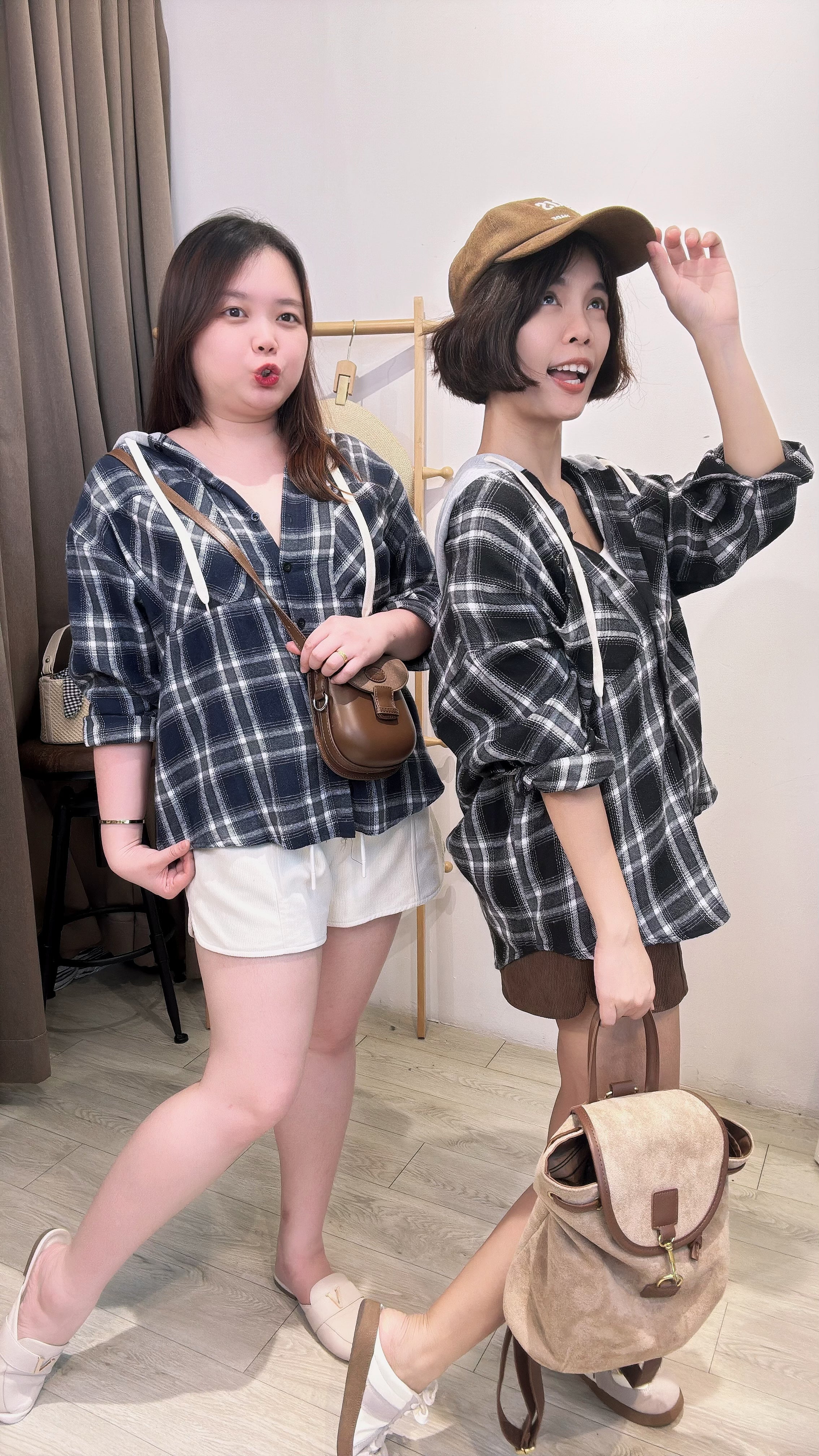 磨毛连帽格子衬衫