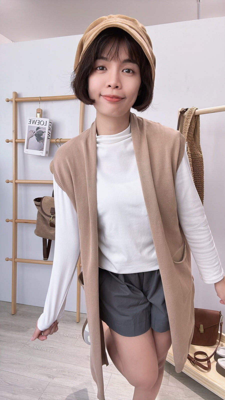 冰丝针织出袖开叉长版外套