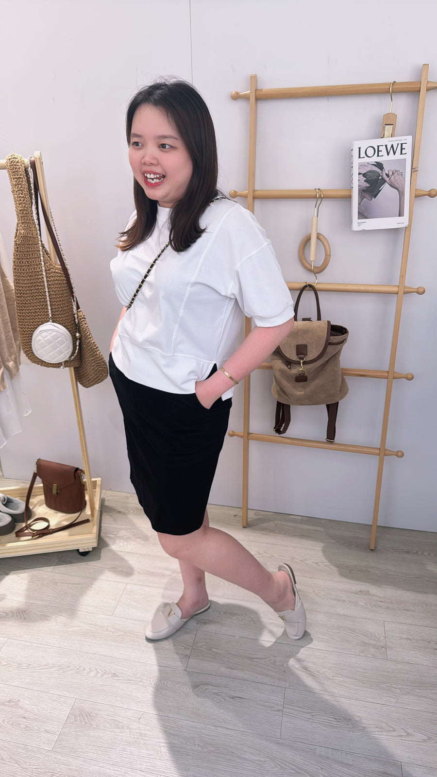 黑色牛仔后开叉半裙