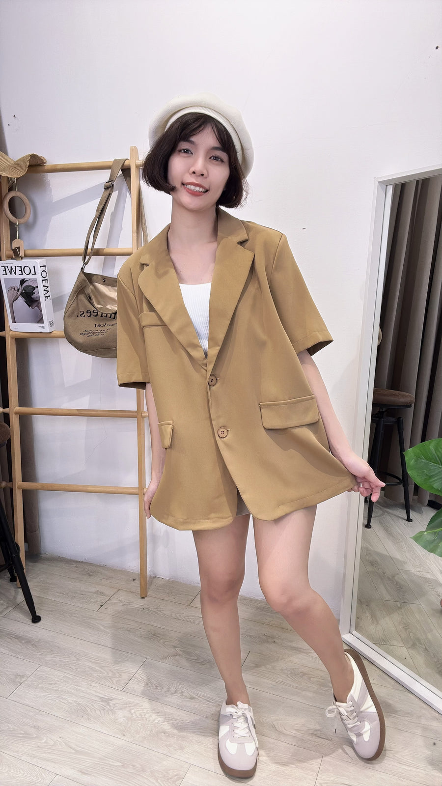 西装短袖垫肩外套
