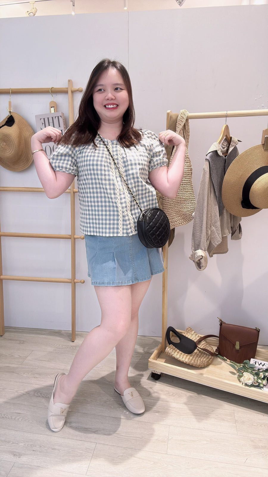 软麻格子甜美衬衫