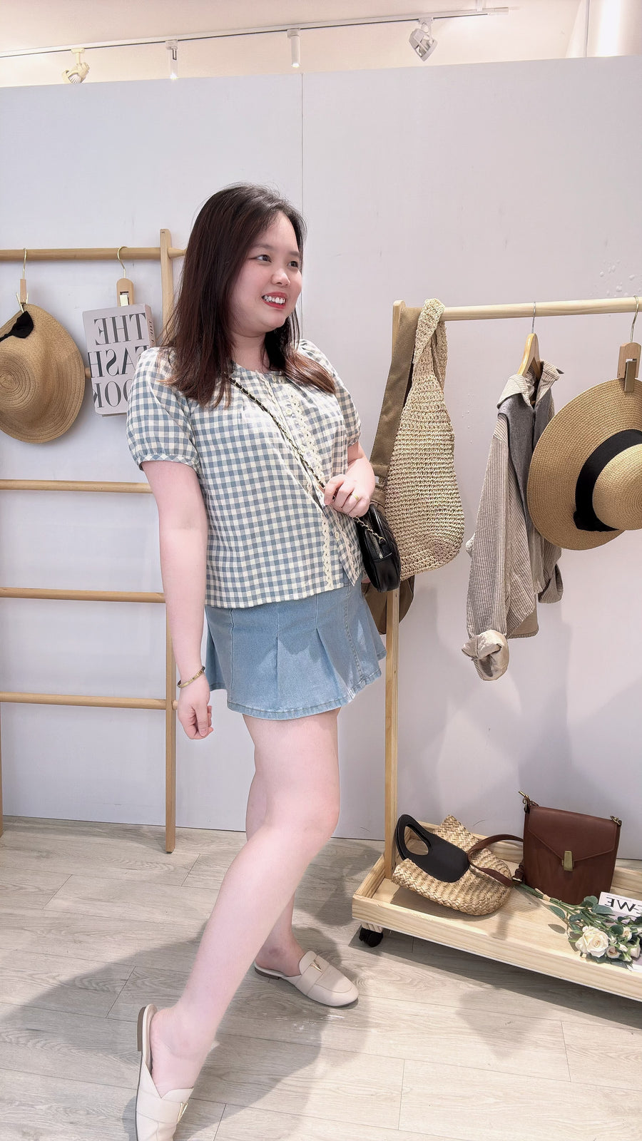 软麻格子甜美衬衫