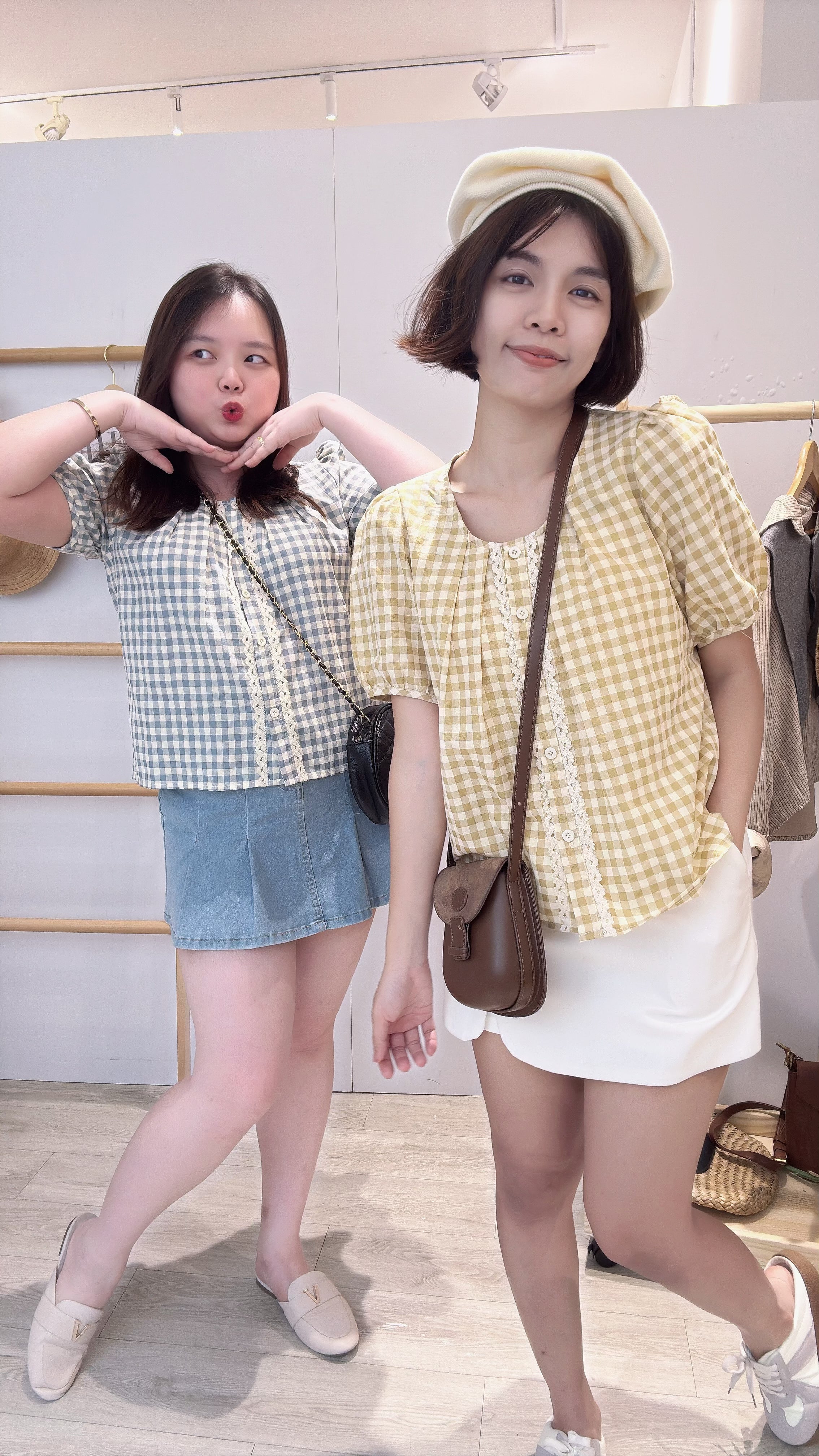 软麻格子甜美衬衫