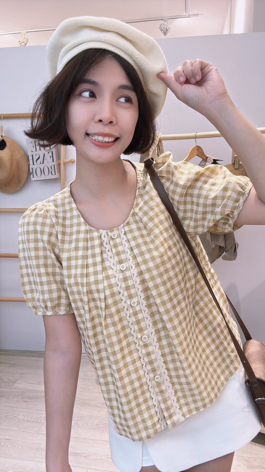 软麻格子甜美衬衫