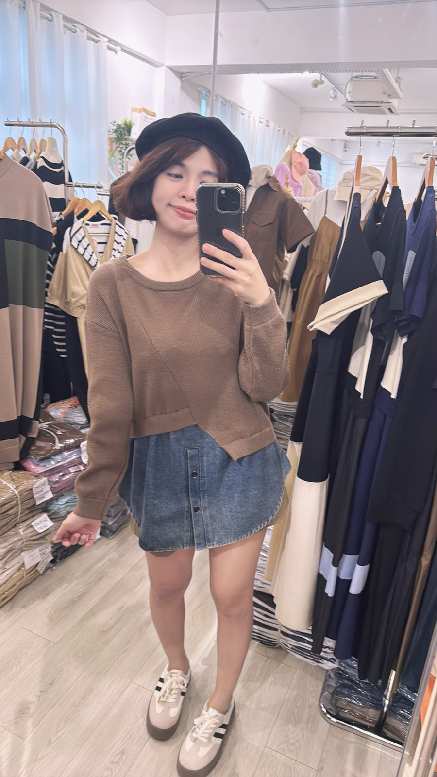 针织长袖并牛仔上衣