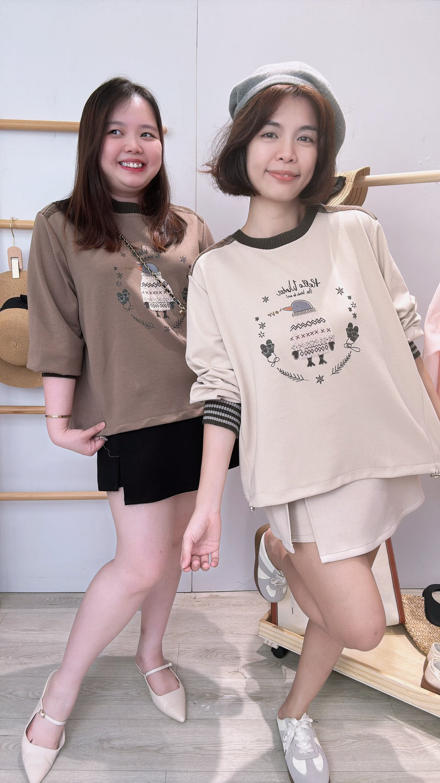 小鸟图案长袖卫衣