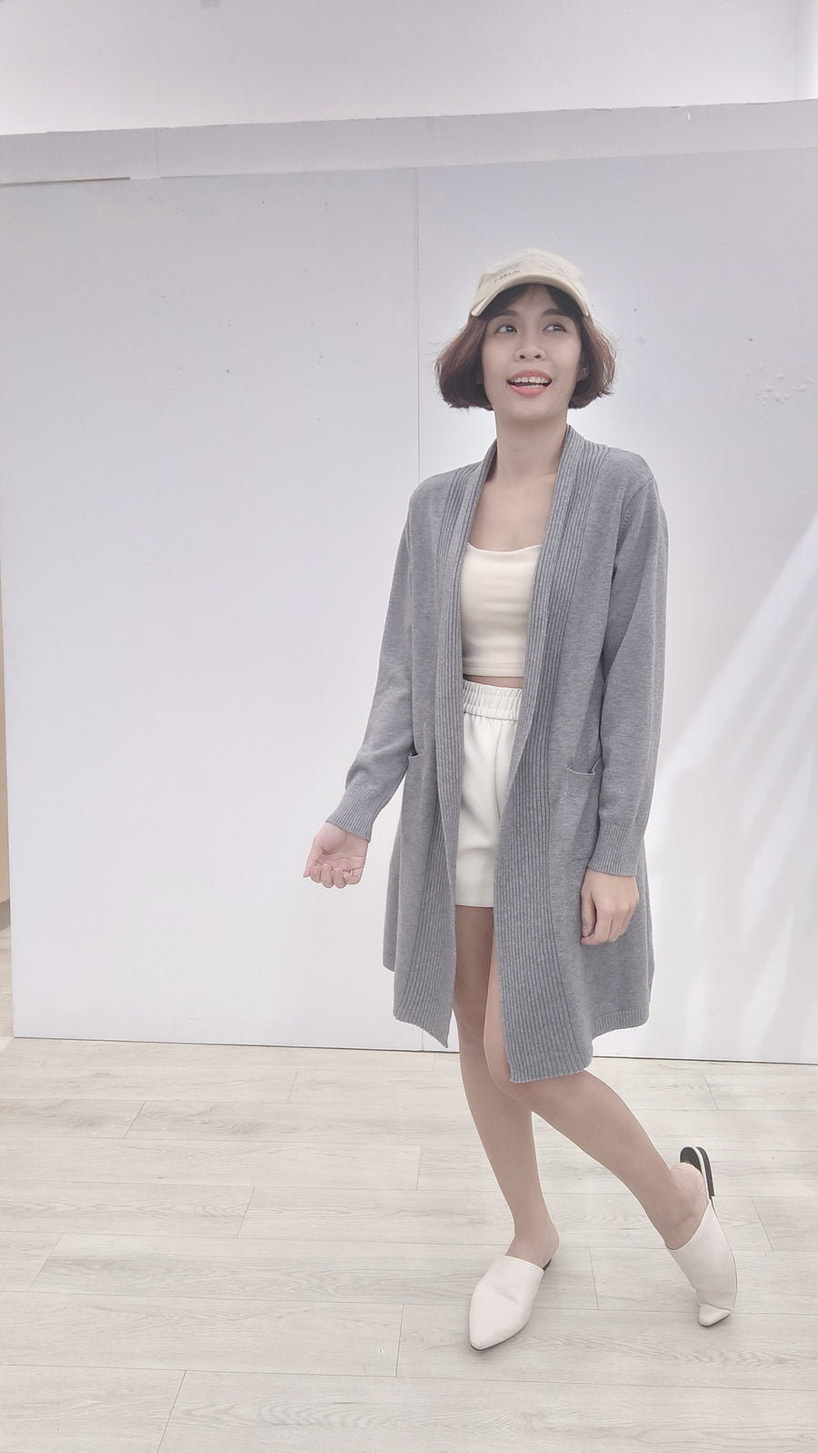 螺纹边针织长袖外套