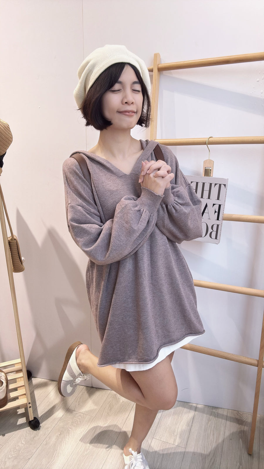 连帽针织长版上衣