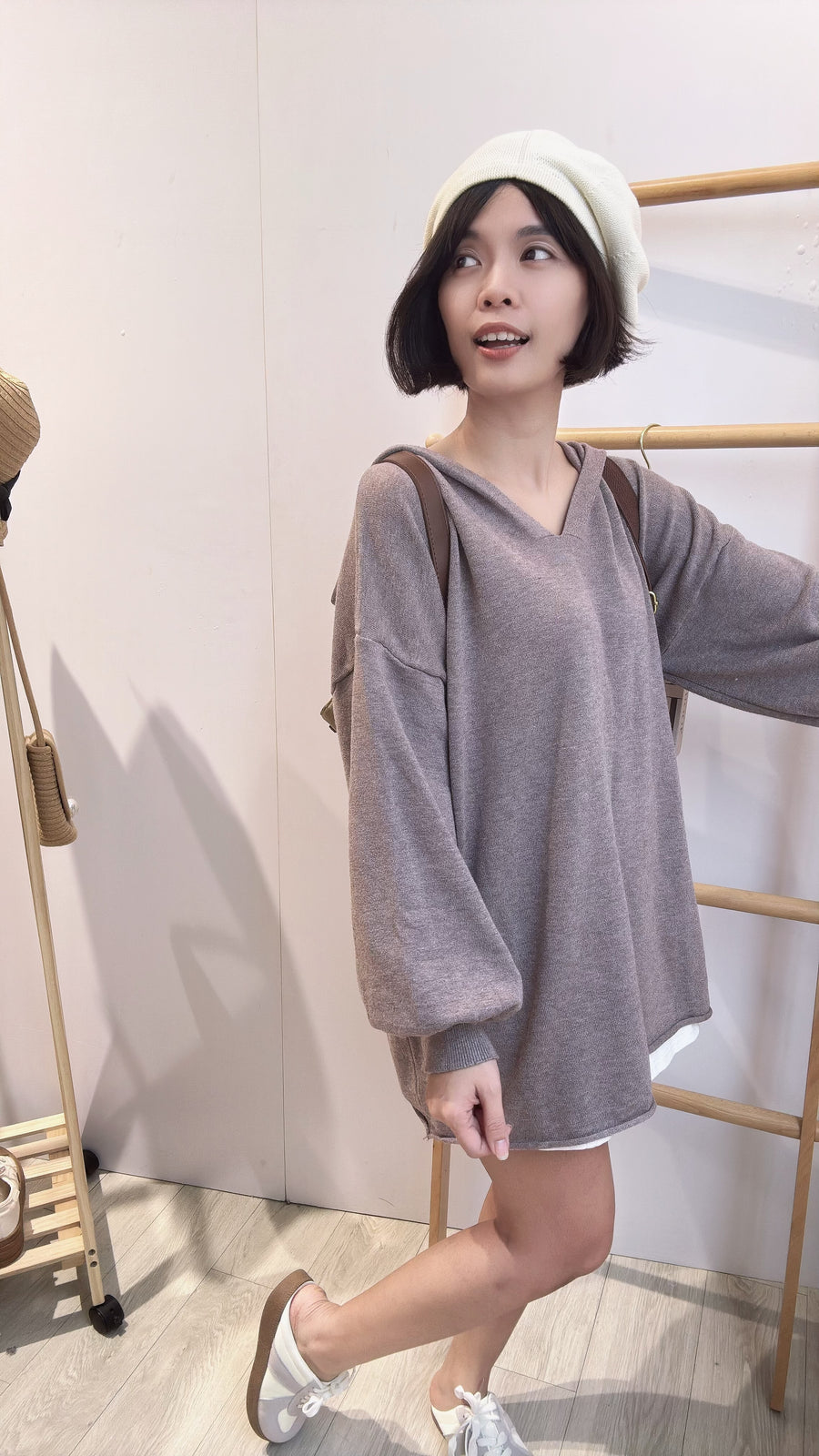 连帽针织长版上衣