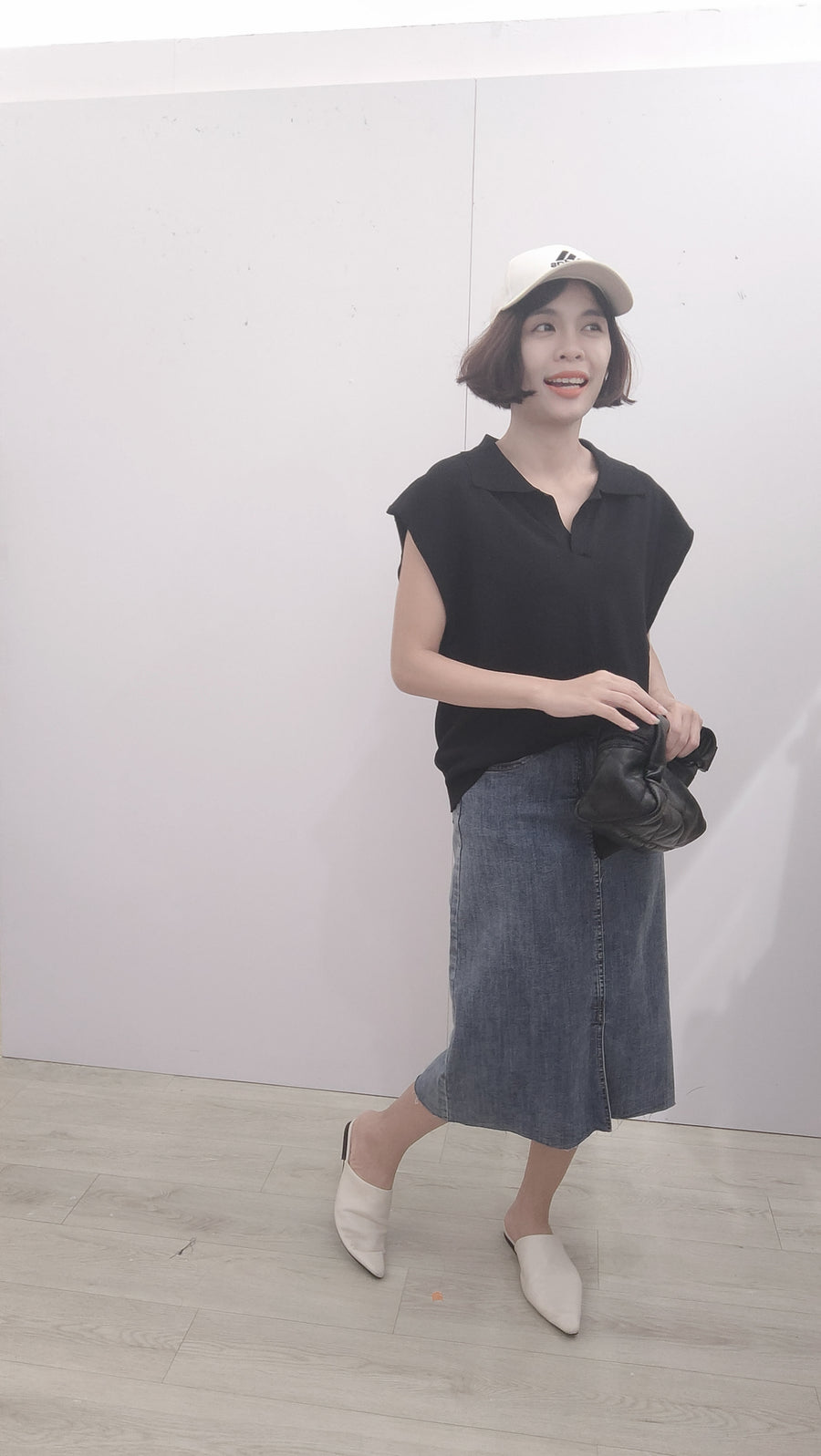 出袖Polo领针织上衣