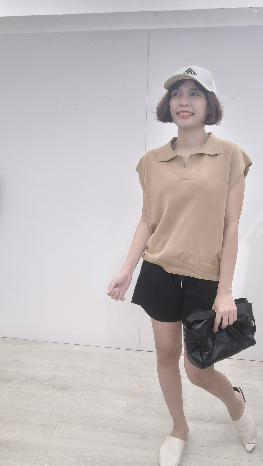出袖Polo领针织上衣