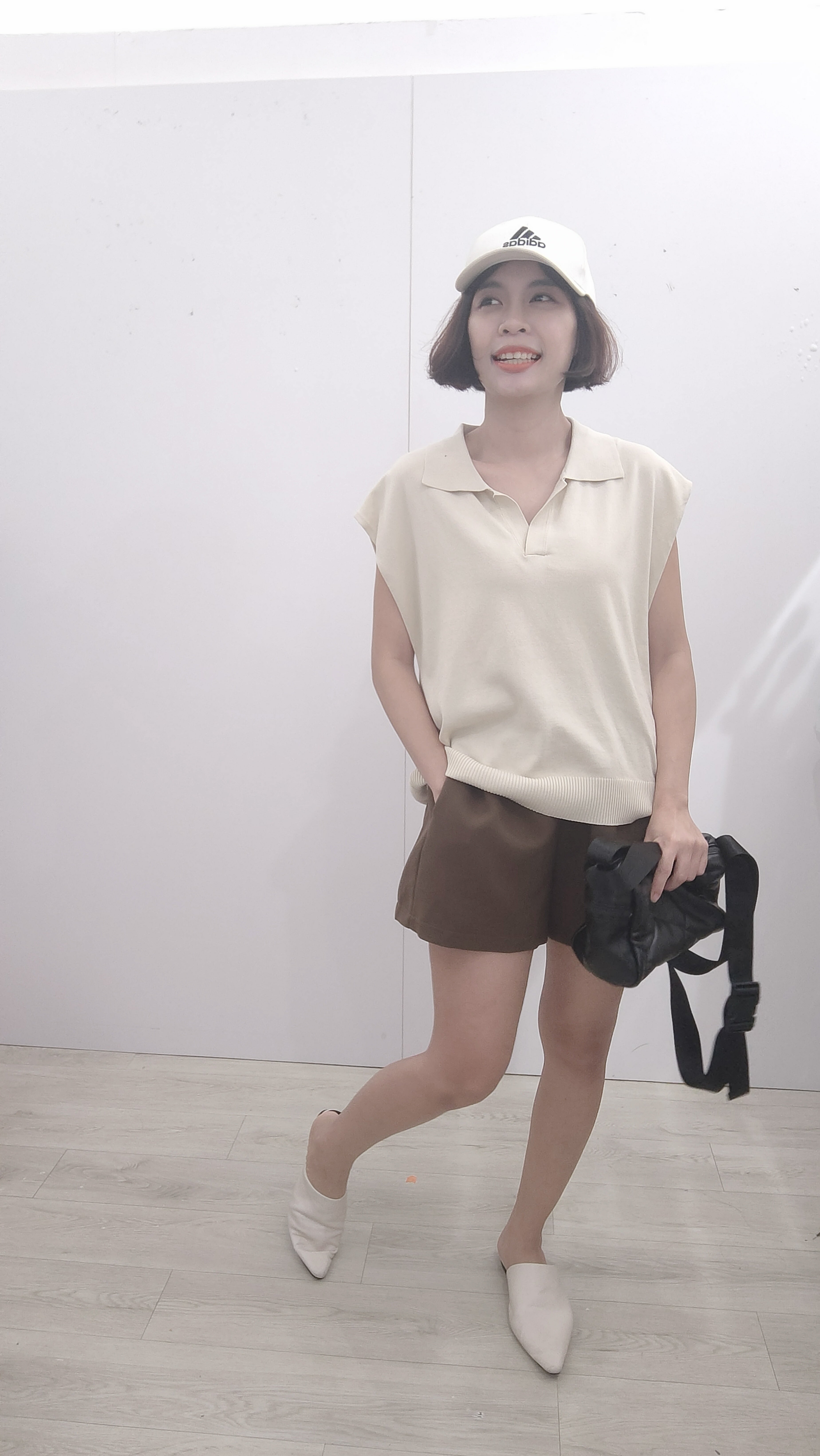 出袖Polo领针织上衣
