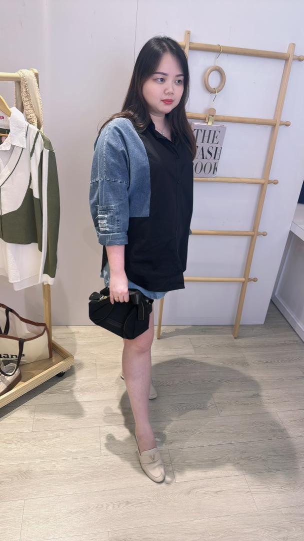 软牛仔边并接衬衫