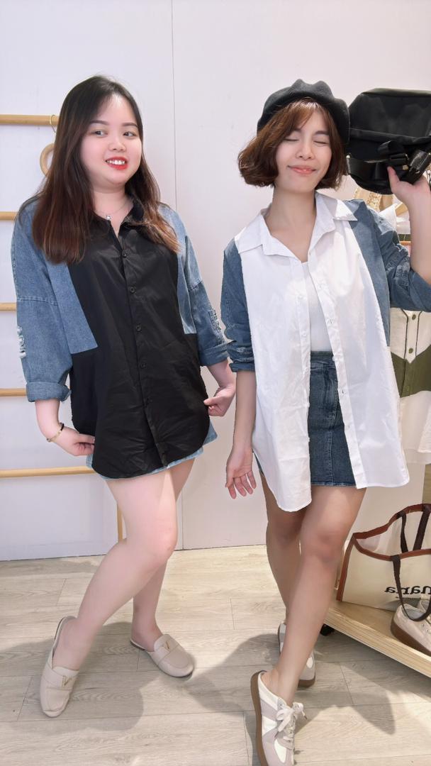 软牛仔边并接衬衫