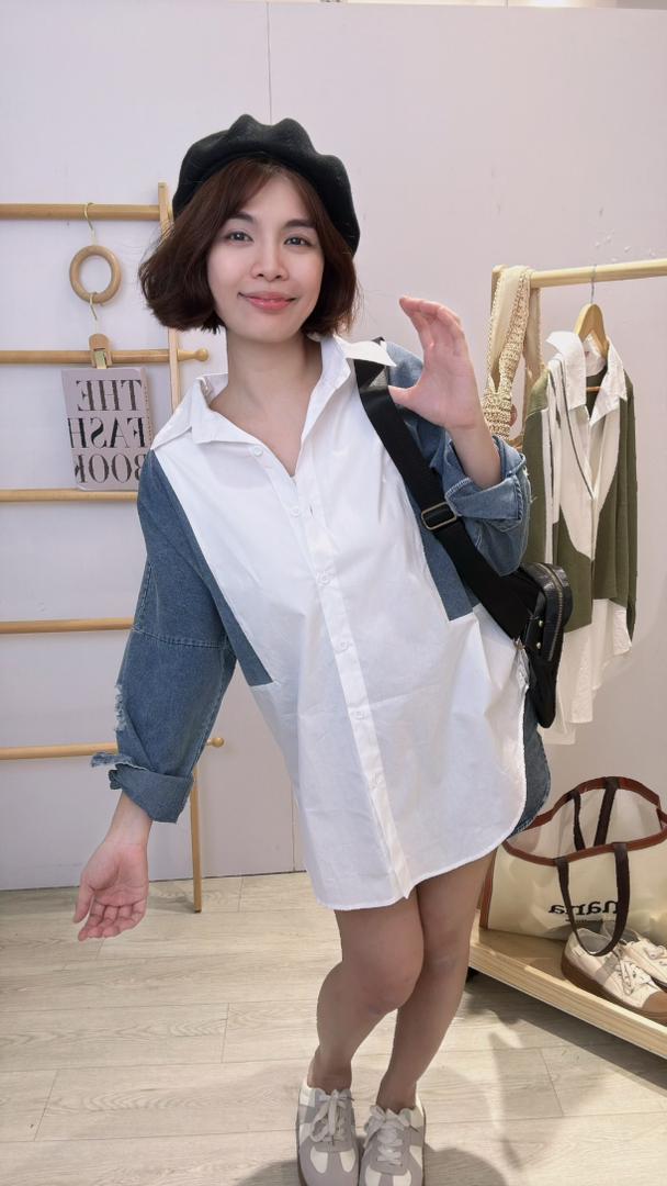 软牛仔边并接衬衫