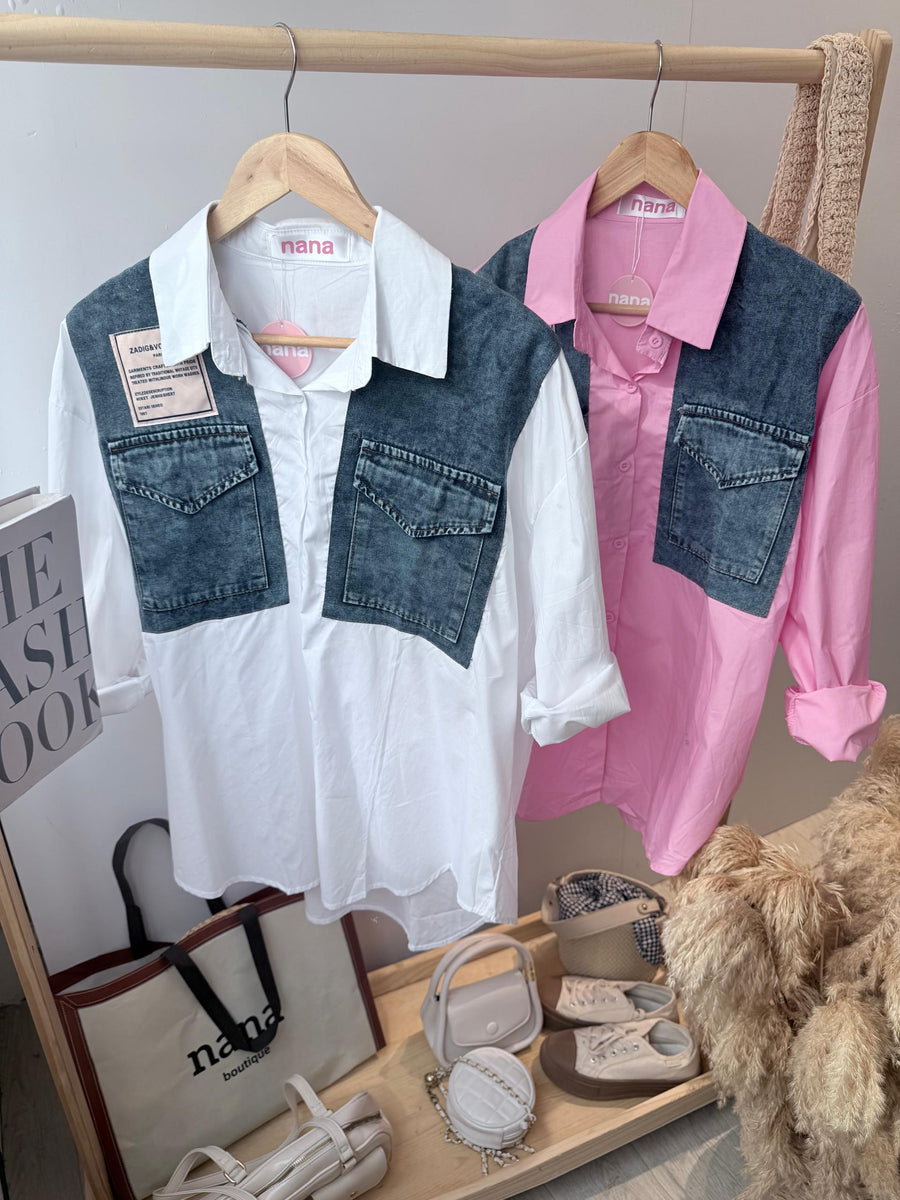 牛仔边单色衬衫