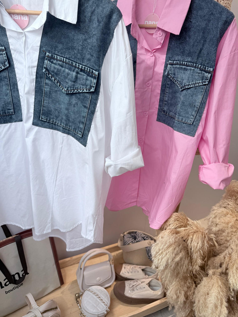 牛仔边单色衬衫