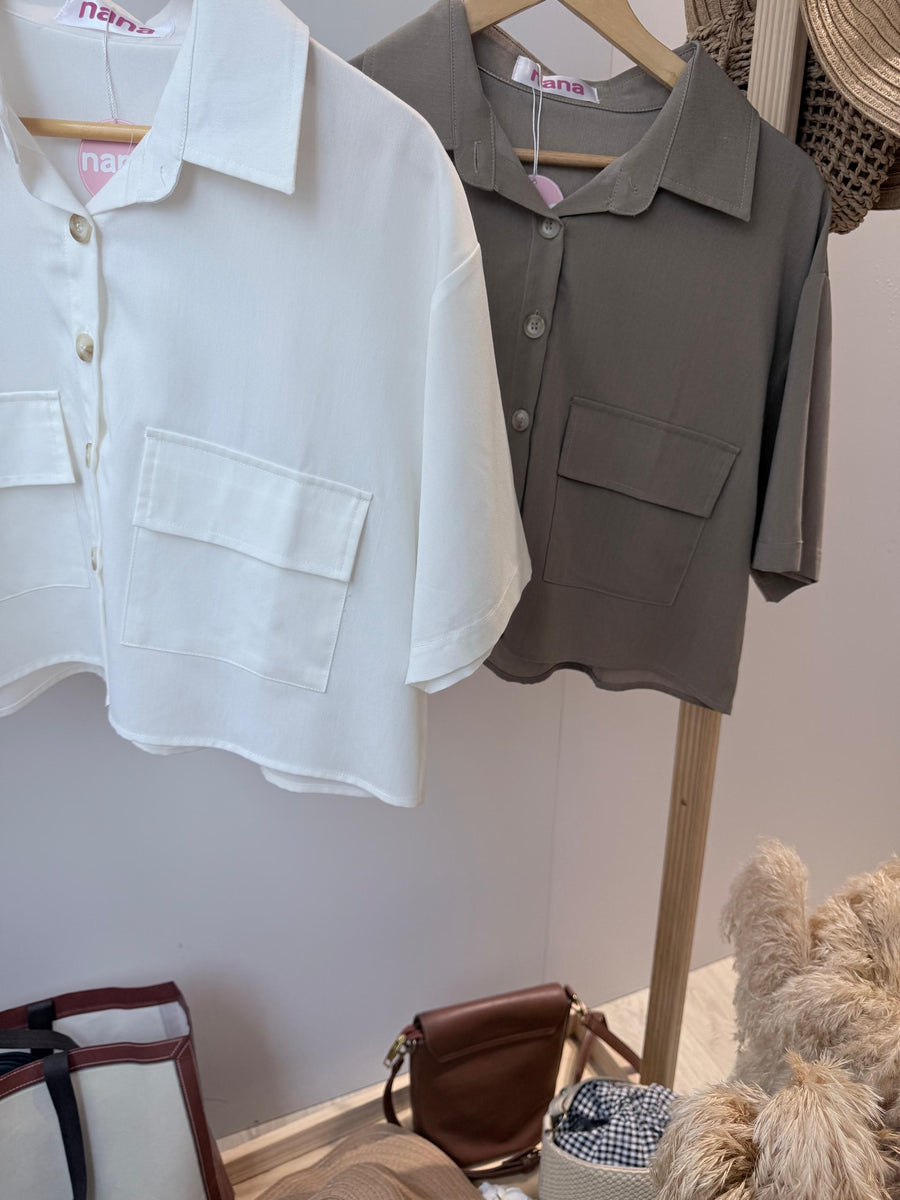 简约纽扣短雪纺衬衫上衣