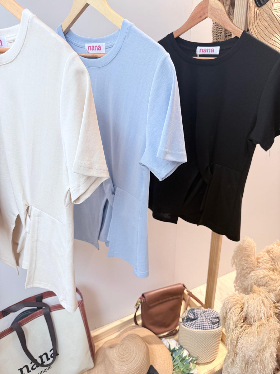 皱褶纯棉单色上衣