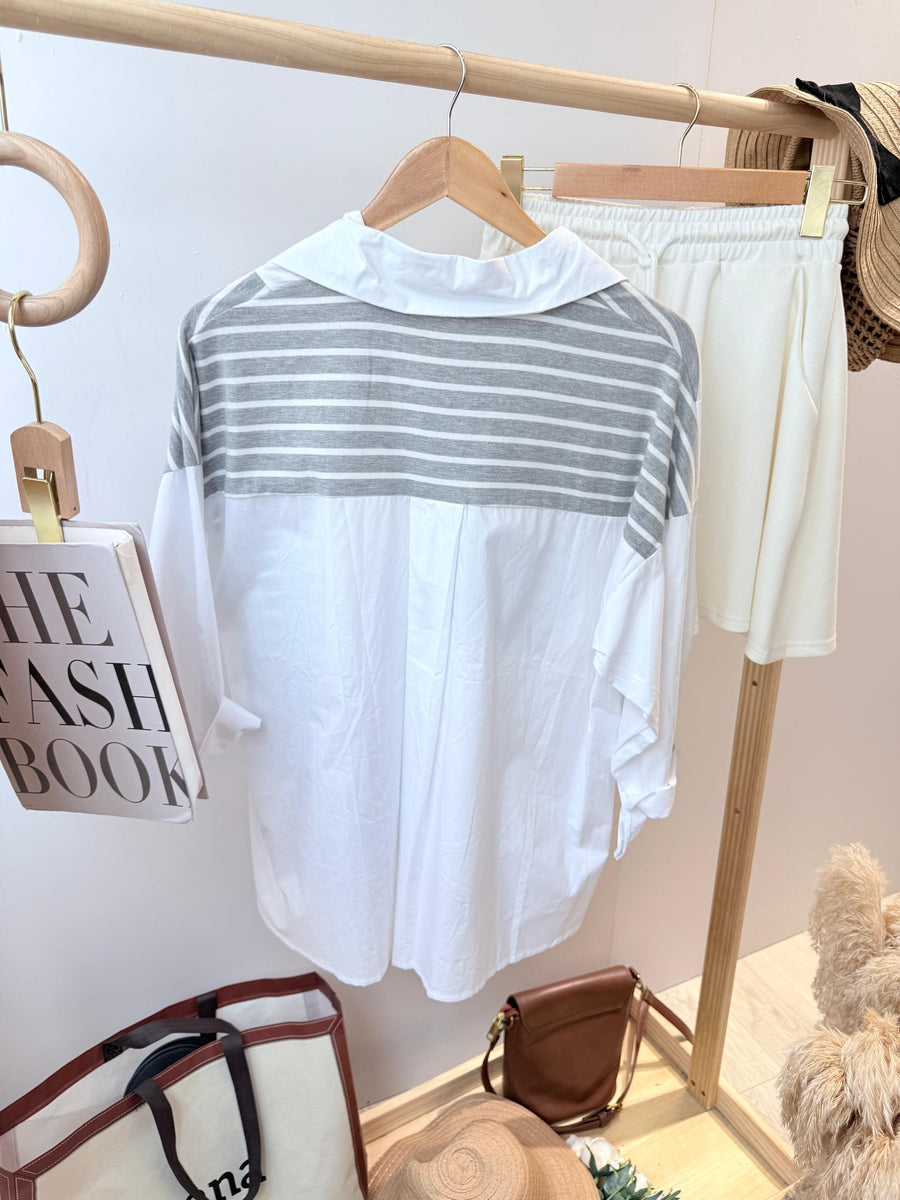 撞色并接线条长衬衫