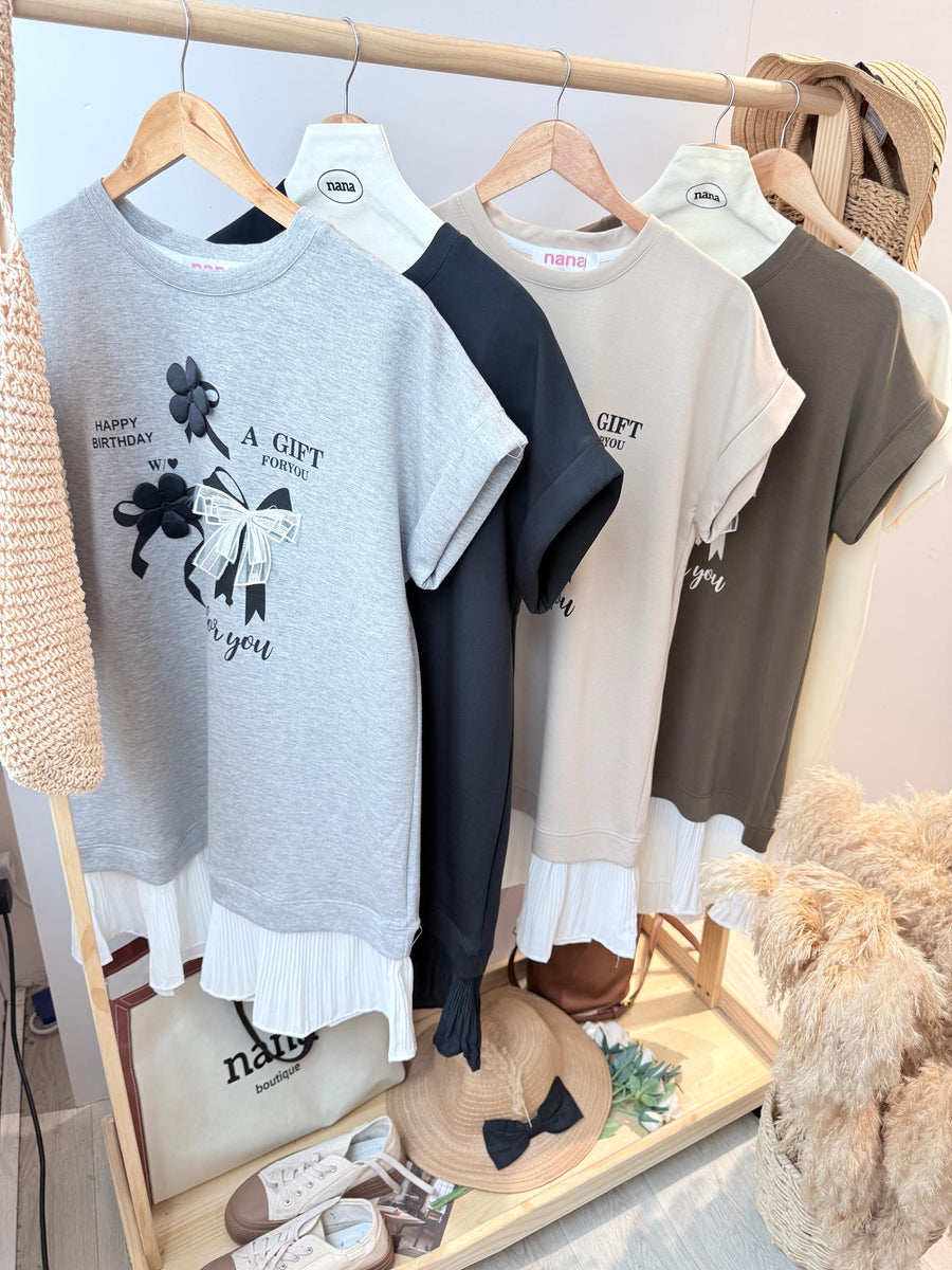 太空棉印花图案并接雪纺套裙