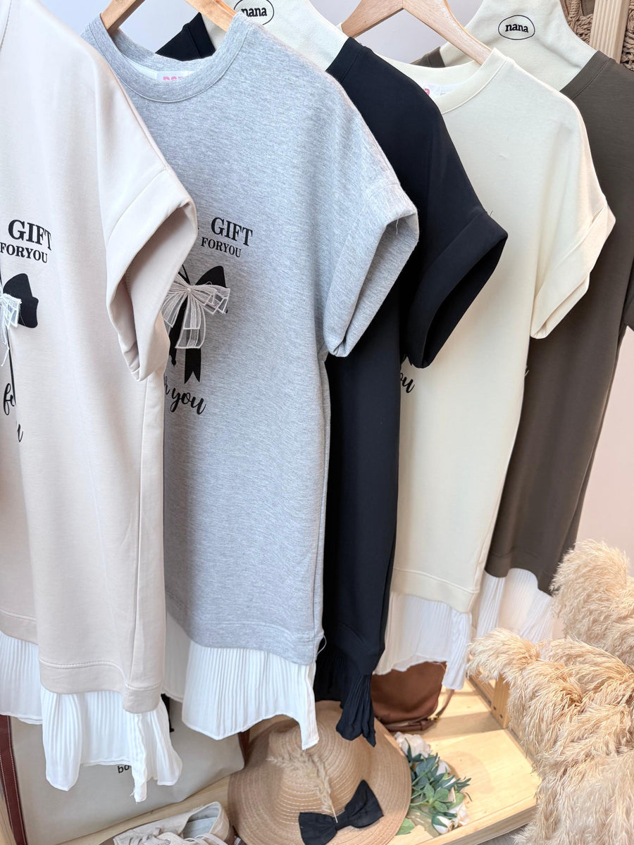 太空棉印花图案并接雪纺套裙