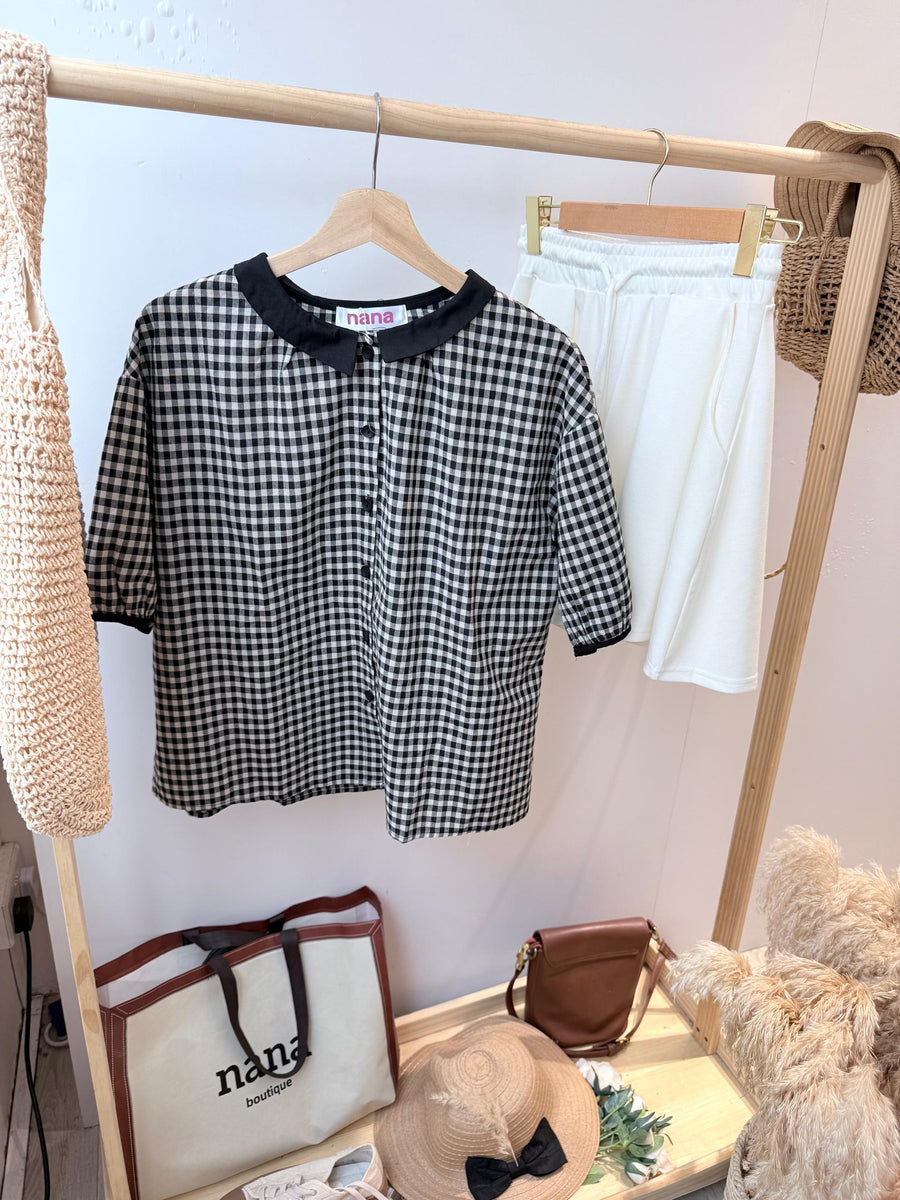 麻料格子活纽上衣