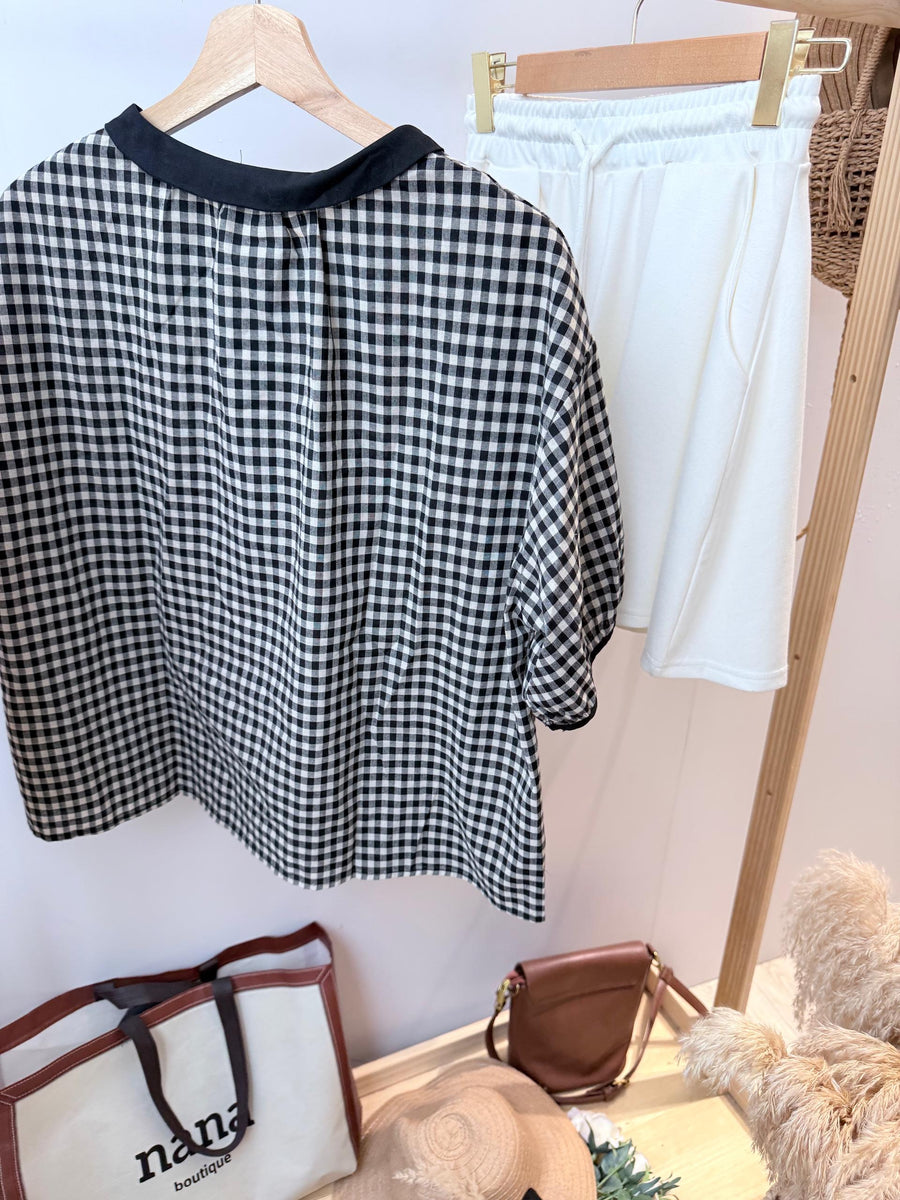 麻料格子活纽上衣