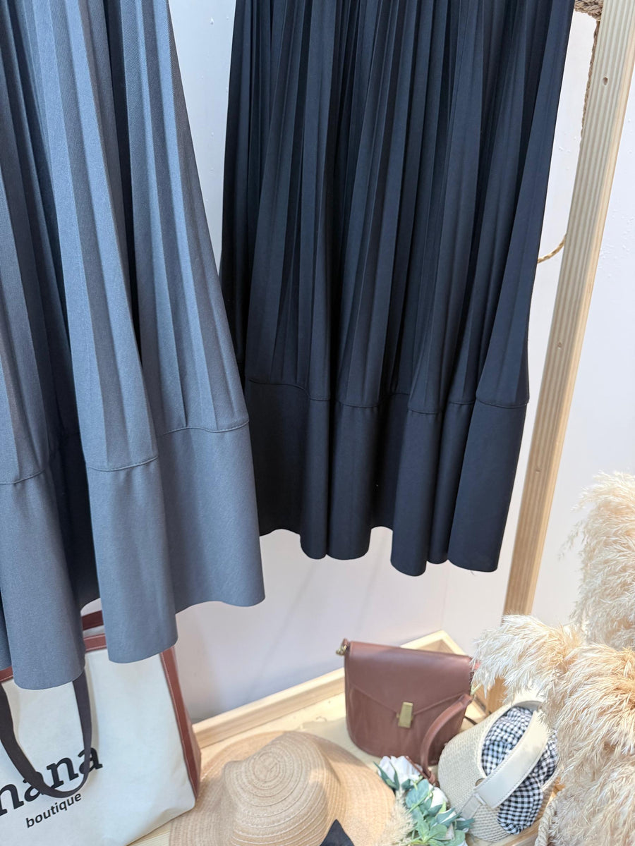 西装雪纺百折半长裙