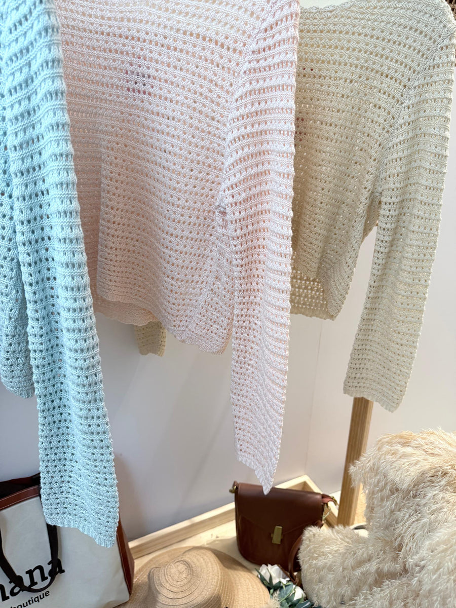 镂空针织弹力甜美短上衣