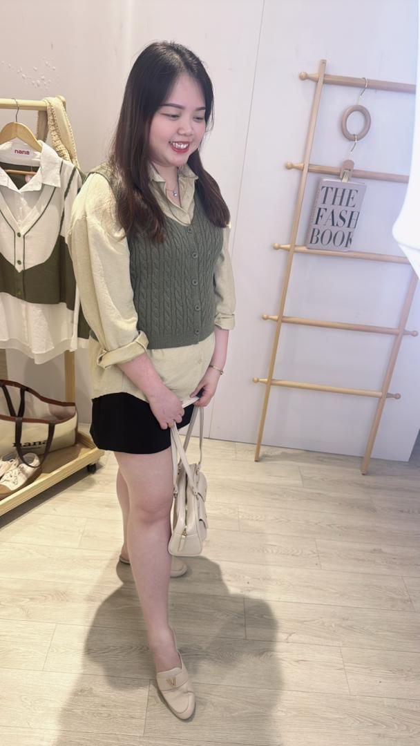 针织并接薄绒衬衫