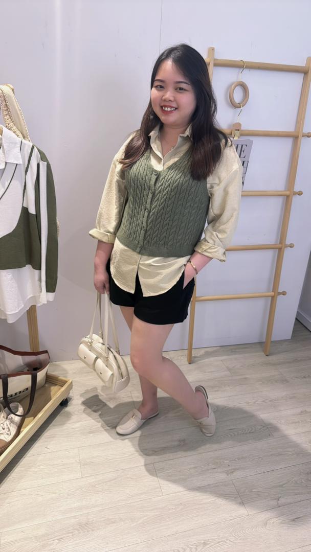 针织并接薄绒衬衫