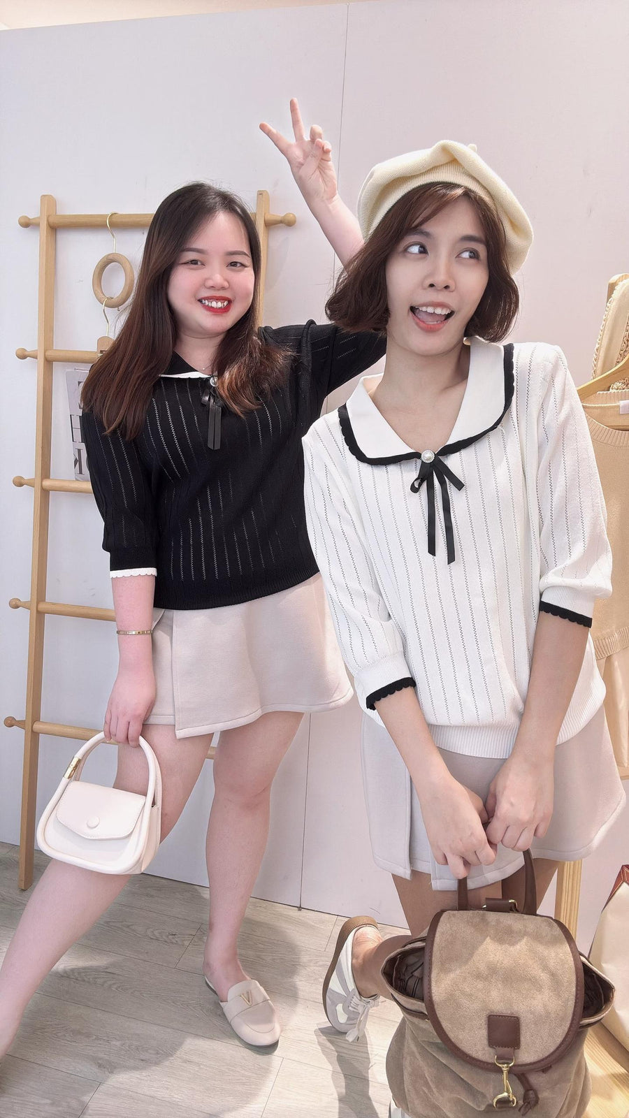 针织镂空娃娃领上衣