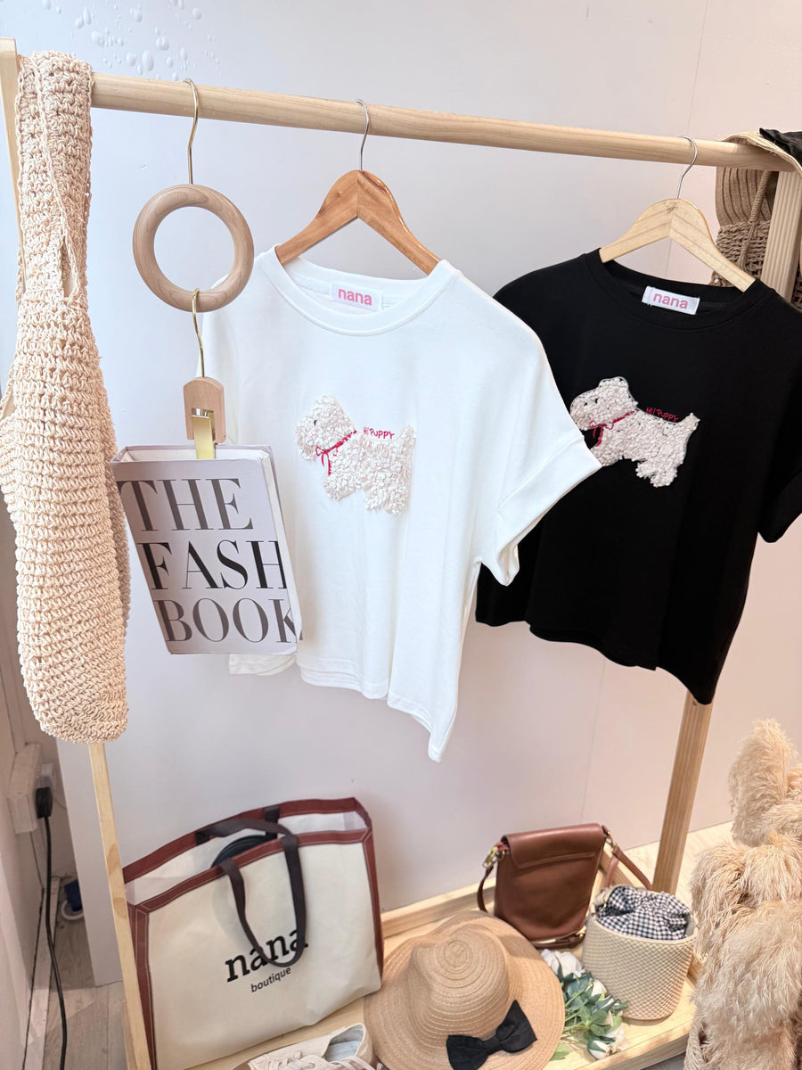 花瓣绣小狗图案上衣