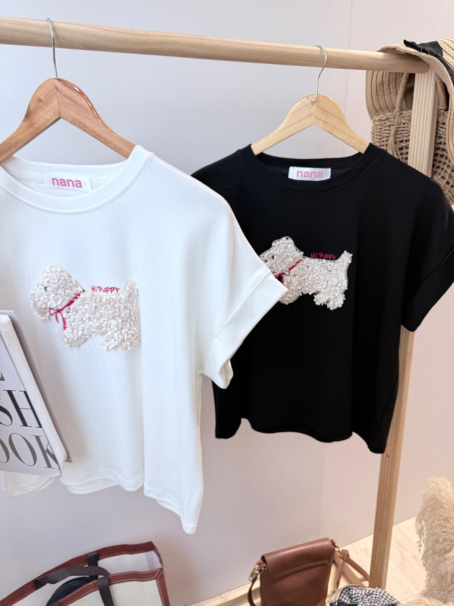 花瓣绣小狗图案上衣