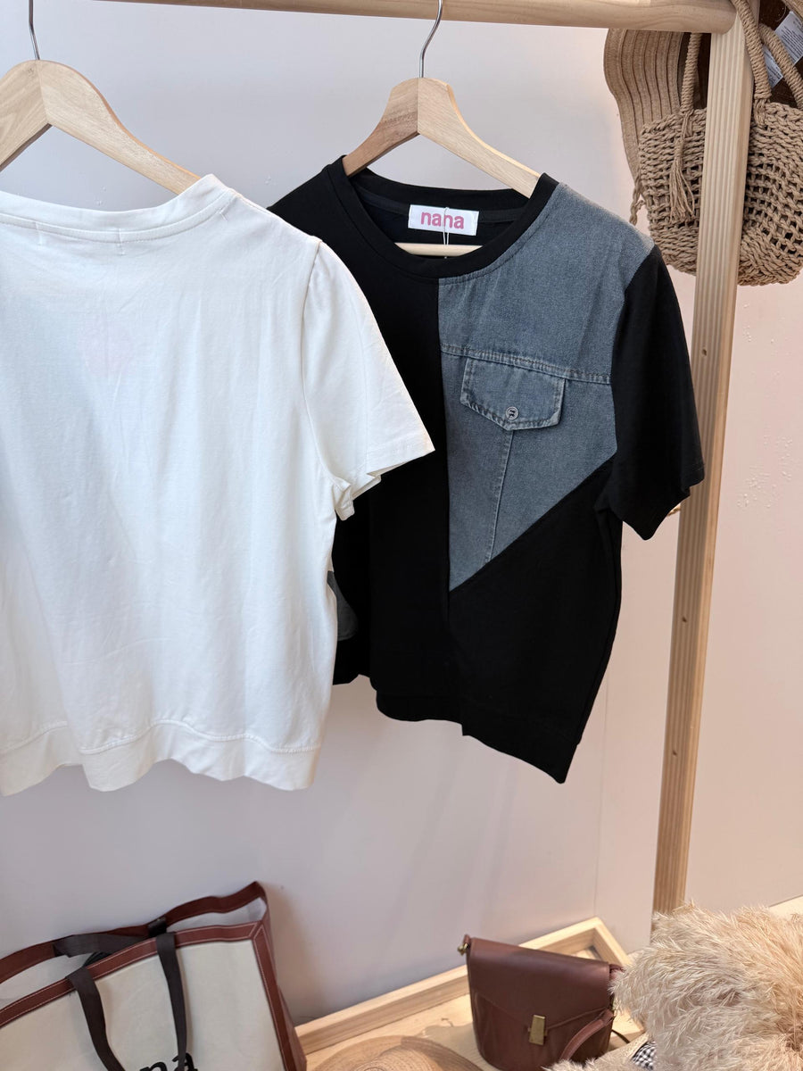 不规则棉质并接牛仔上衣