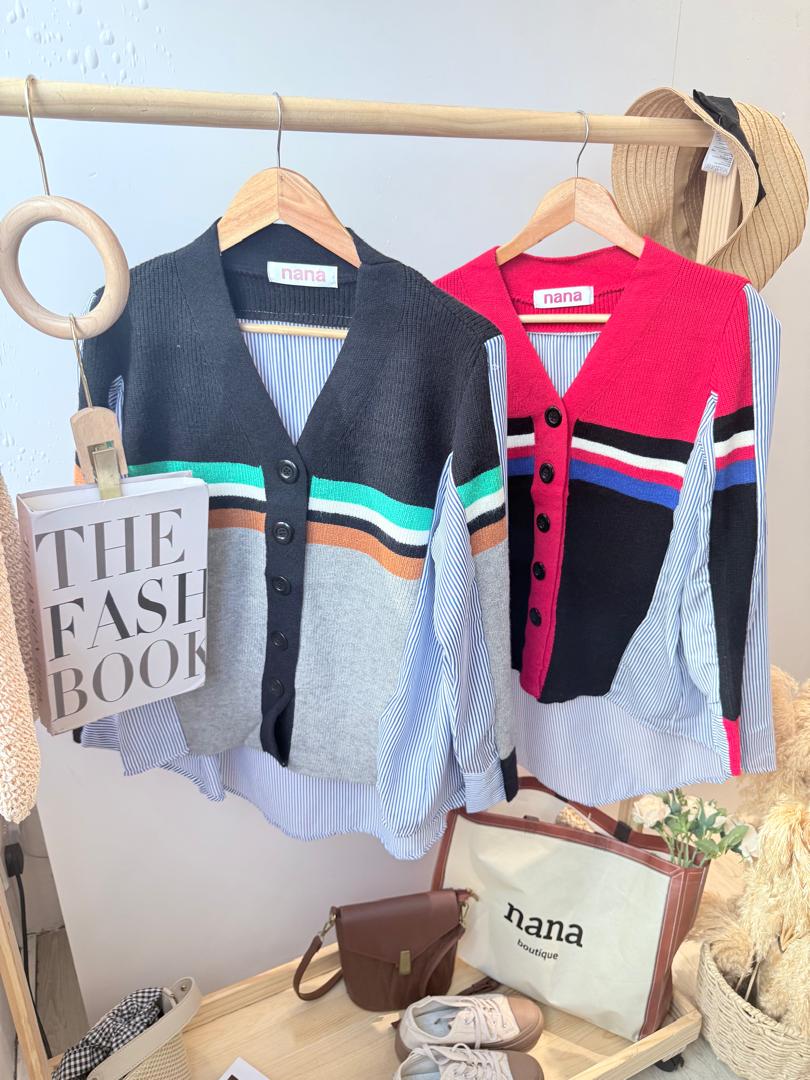 漂亮宽松针织并接衬衫上衣